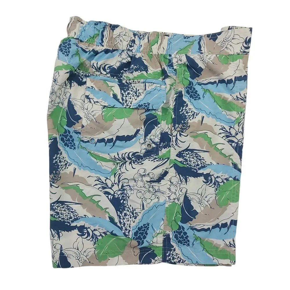 Speedo Swim Trunks Shorts Mens Large White Tropical Print Mesh Summer Beach